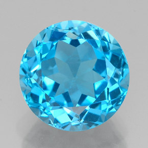 Topázio azul natural 3,55ct, corte redondo, VVS