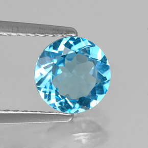 Topázio azul natural 1,34ct, corte redondo, VVS-VS