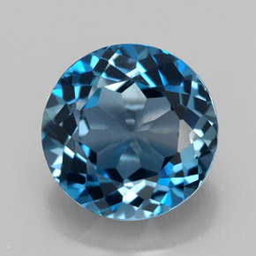Topázio azul natural 3,38ct, corte redondo, VVS-VS