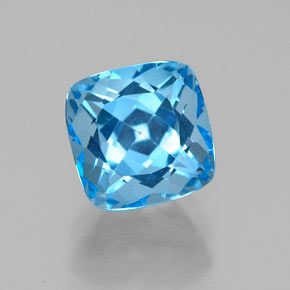 Topázio azul natural 2,67ct, almofada cortada, VVS