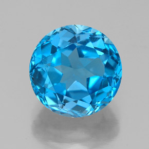 Topázio azul natural 3,90ct, corte redondo, VVS