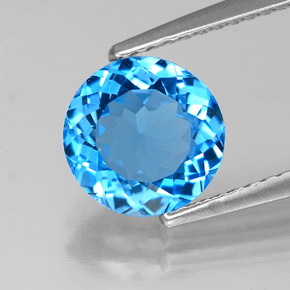 Topázio azul natural 2,16ct, corte redondo, VVS-VS