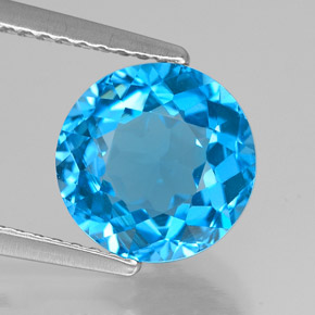 Topázio azul natural 3,14ct, corte redondo, VVS