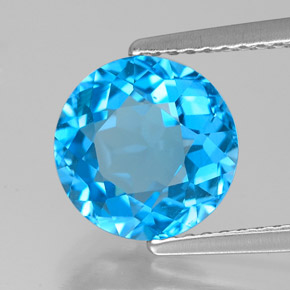 Topázio azul natural 3,14ct, corte redondo, VVS