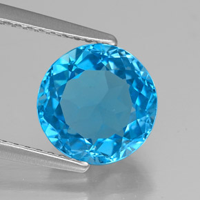 Topázio azul natural 2,90ct, corte redondo, VVS