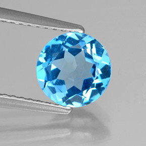 Topázio azul natural 1,57ct, corte redondo, VS