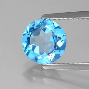 Topázio azul natural 1,57ct, corte redondo, VS