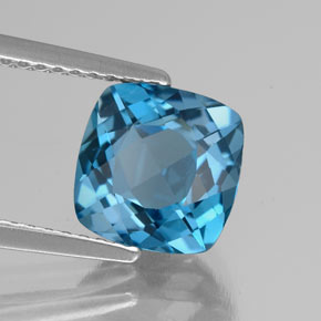 Topázio azul natural 2,68ct, almofada cortada, VS