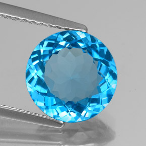 Topázio azul natural 3,24ct, corte redondo, VS
