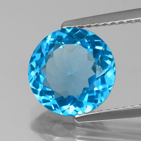 Topázio azul natural 3,24ct, corte redondo, VS
