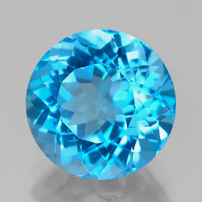 Topázio azul natural 3,69ct, corte redondo, VVS