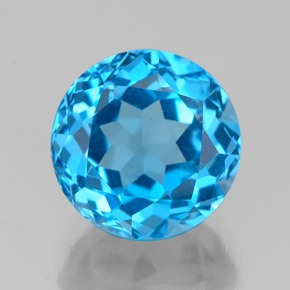 Topázio azul natural 3,86ct, corte redondo, VVS