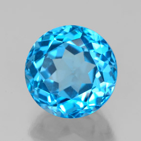 Topázio azul natural 3,86ct, corte redondo, VVS
