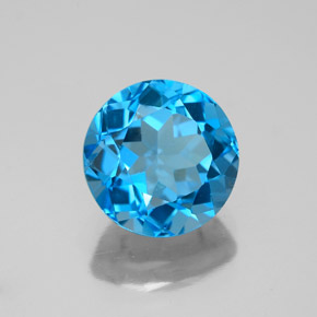 Topázio azul natural 3,72ct, corte redondo, VS