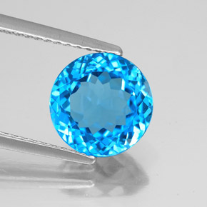 Topázio azul natural 3,36ct, corte redondo, VS