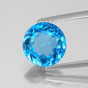 Topázio azul natural 3,36ct, corte redondo, VS