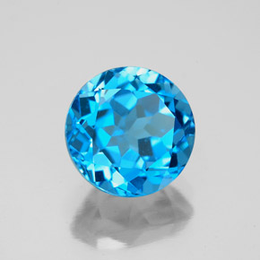 Topázio azul natural 3,75ct, corte redondo, VVS