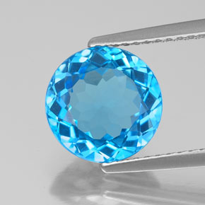 Topázio azul natural 3,09ct, corte redondo, VS