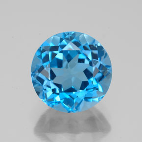 Topázio azul natural 3,72ct, corte redondo, VVS