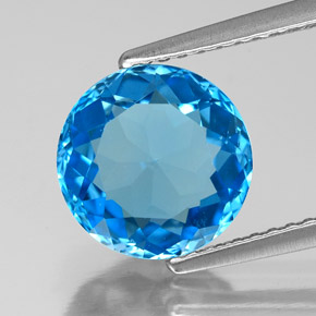 Topázio azul natural 3,37ct, corte redondo, VVS-VS