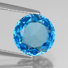 Topázio azul natural 3,37ct, corte redondo, VVS-VS