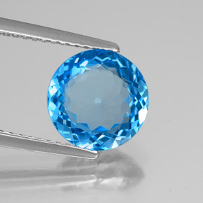 Topázio azul natural 2,96ct, corte redondo, VVS-VS