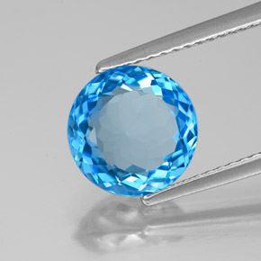 Topázio azul natural 2,96ct, corte redondo, VVS-VS