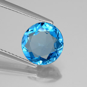 Topázio azul natural 2,86ct, corte redondo, VVS-VS