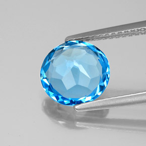 Topázio azul natural 2,86ct, corte redondo, VVS-VS
