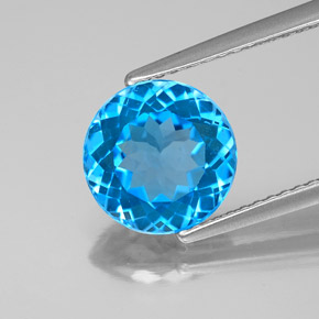 Topázio azul natural 3,03ct, corte redondo, VS-SI