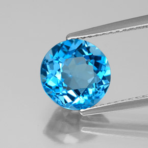 Topázio azul natural 3,11ct, corte redondo, VS