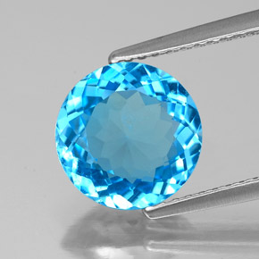 Topázio azul natural 2,89ct, corte redondo, SI