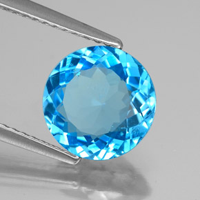 Topázio azul natural 2,89ct, corte redondo, SI