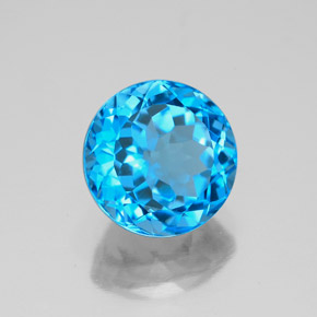 Topázio azul natural 3,80ct, corte redondo, VVS