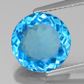 Topázio azul natural 3,90ct, corte redondo, VS
