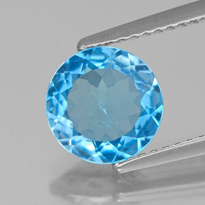 Topázio azul natural 1,77ct, corte redondo, SI