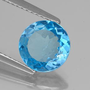 Topázio azul natural 1,77ct, corte redondo, SI