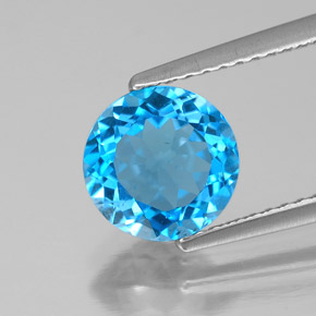 Topázio azul natural 2,06ct, corte redondo, VS