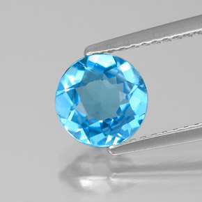 Topázio azul natural 1,58ct, corte redondo, VS