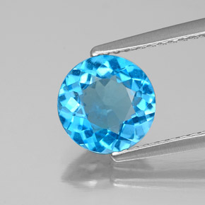 Topázio azul natural 1,68ct, corte redondo, VS