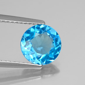 Topázio azul natural 1,68ct, corte redondo, VS