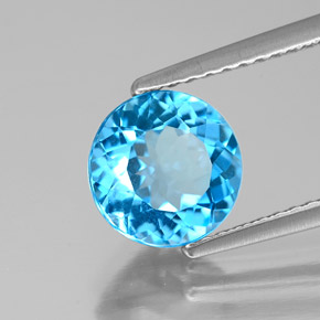 Topázio azul natural 2,12ct, corte redondo, VVS-VS