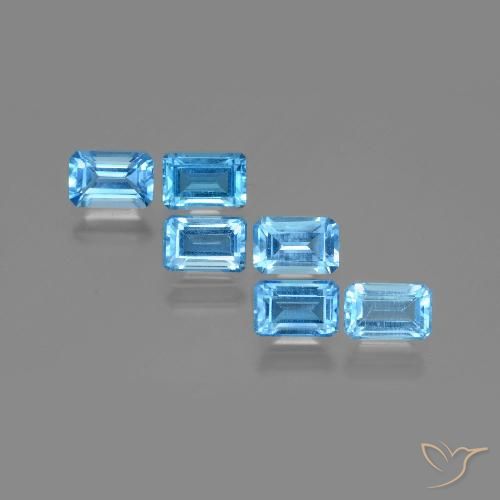 Pedras preciosas de topázio azul natural de 4,26 ct, corte esmeralda, VS