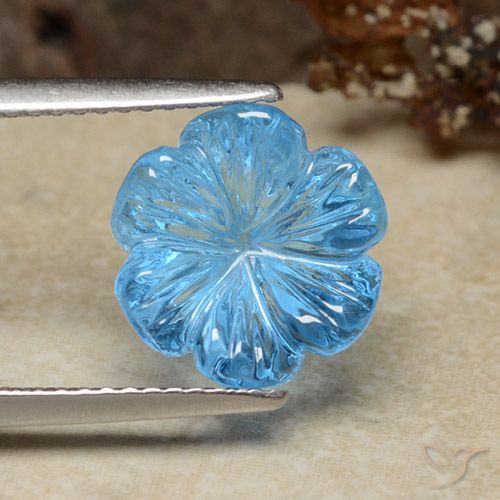 Topázio Azul Suíço Natural 5.95ct, Flor cortada, Transparente
