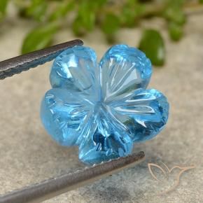 Topázio Azul Suíço Natural 7.59ct, Flor cortada, Transparente