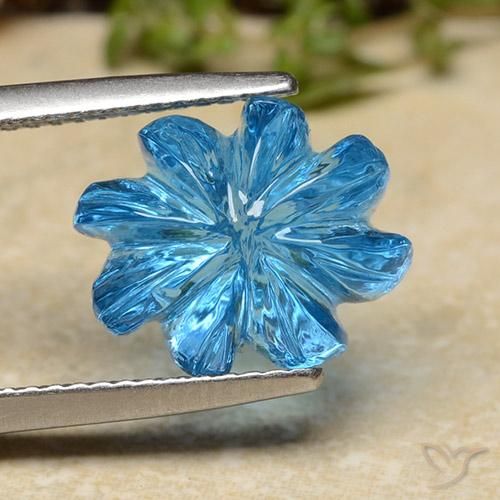 Topázio Azul Suíço Natural 7.62ct, Flor cortada, Transparente