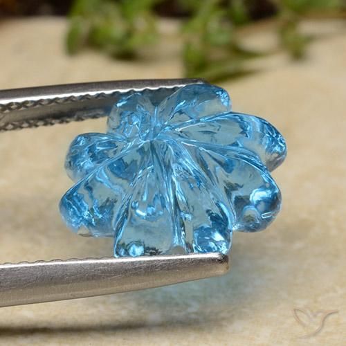 Topázio Azul Suíço Natural 7.62ct, Flor cortada, Transparente