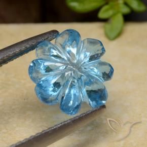 Topázio Azul Suíço Natural 4.08ct, Flor cortada, Transparente