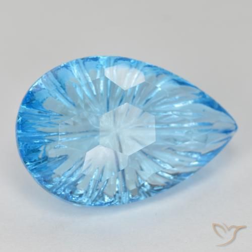 Topázio Azul Suíço Natural 11.55ct, Formato de pêra, Transparente