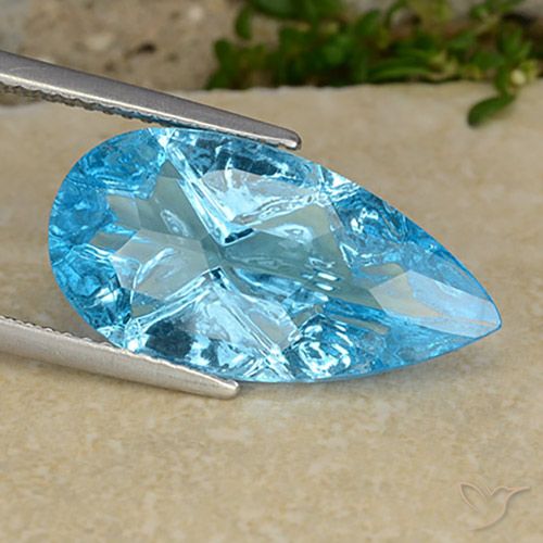 Topázio Azul Suíço Natural 8.47ct, Formato de pêra, Transparente